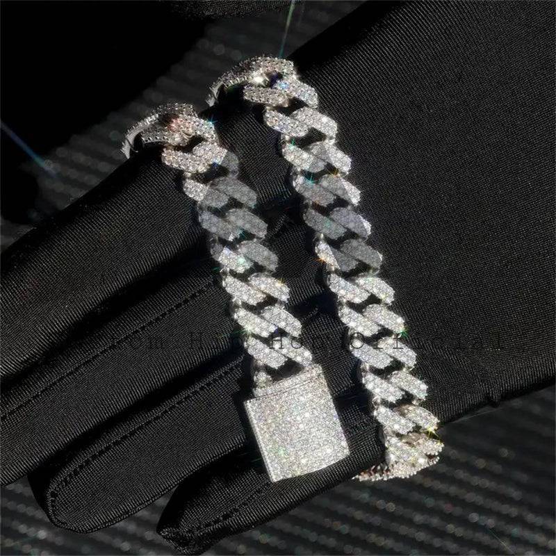 Sterling Silver 925 13MM Double Link Miami Style Iced Out Moissanite Cuban Chain Rapper Jewelry