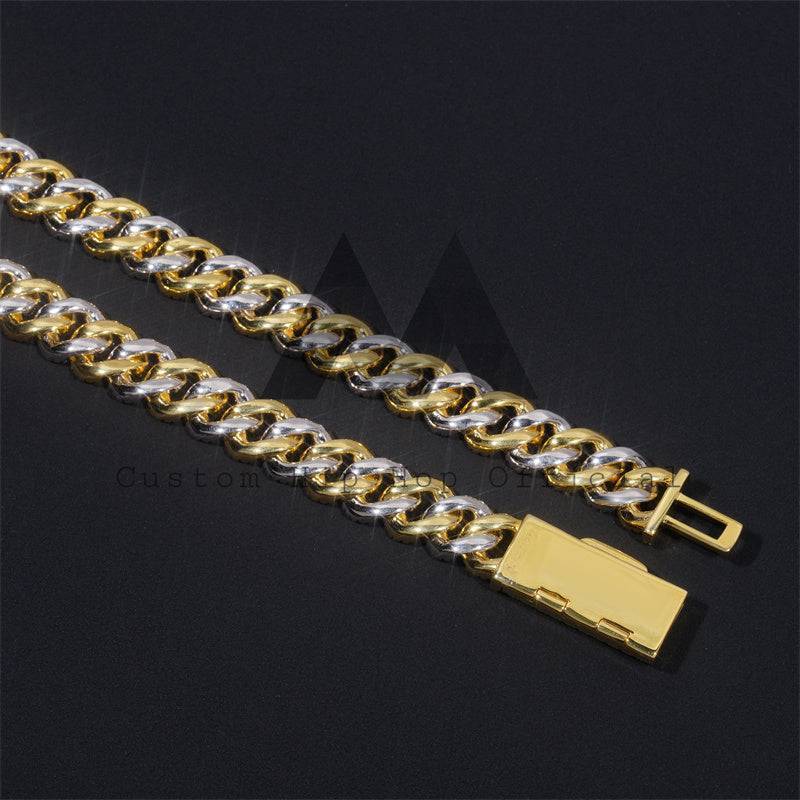 Iced Out Sterling Silver 925 10MM Yellow Gold Mix White Gold Tow Tone Moissanite Diamond Cuban Chain