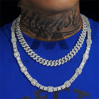 Sterling Silver 925 13MM Double Link Miami Style Iced Out Moissanite Cuban Chain Rapper Jewelry