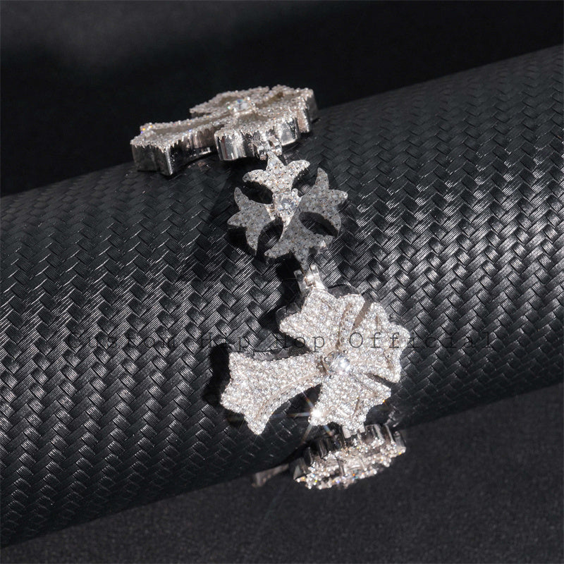 Hip hop jewelry featuring Cross Flower Link Moissanite Tennis Bracelet in White Gold 925 Silver Iced Out3