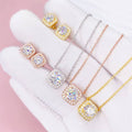 Classic Design Round Brilliant Cut Halo Diamond Style Necklace Earrings Set With Moissanite