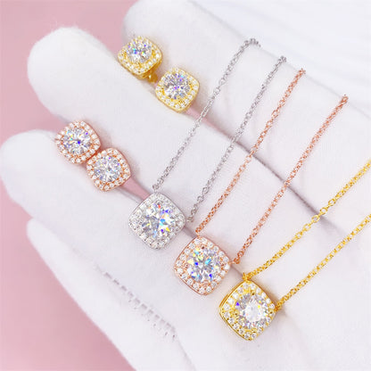 Brincos de colar estilo diamante redondo com corte brilhante redondo de design clássico com moissanite