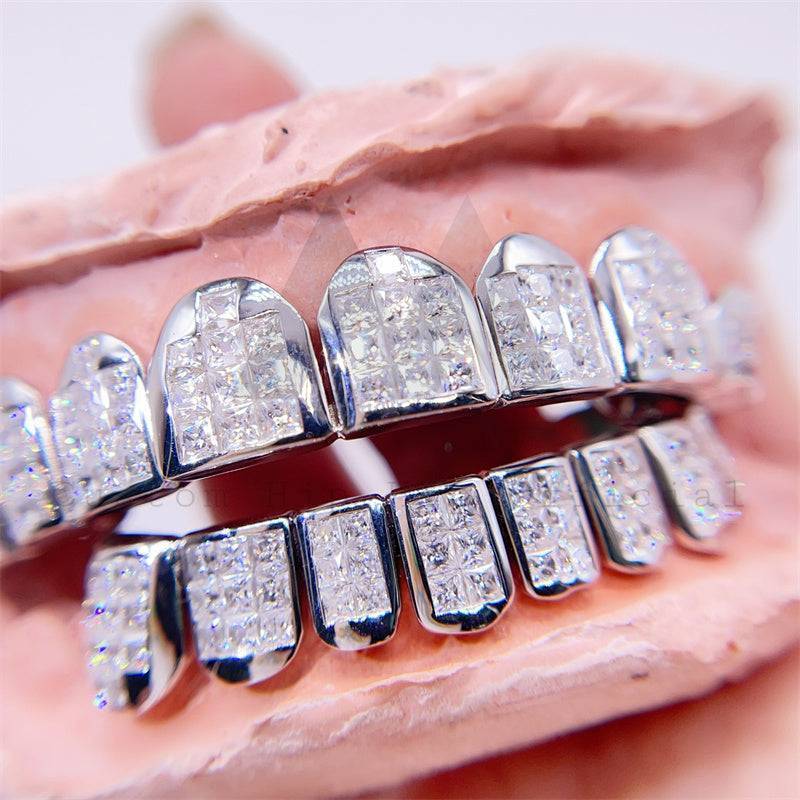 Invisible Setting Top 8 Bottom 8 Princess Cut Moissanite Grillz Custom Made