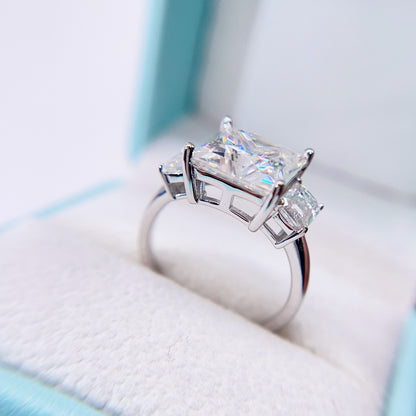 Princess Cut Mix Emerald Cut Three Stone Design Moissanite Engagement Ring Vintage Style