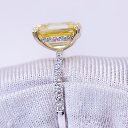 925 Silver 10K 14K 18K White Gold Yellow Moissanite Emerald Cut Halo Diamond Ring