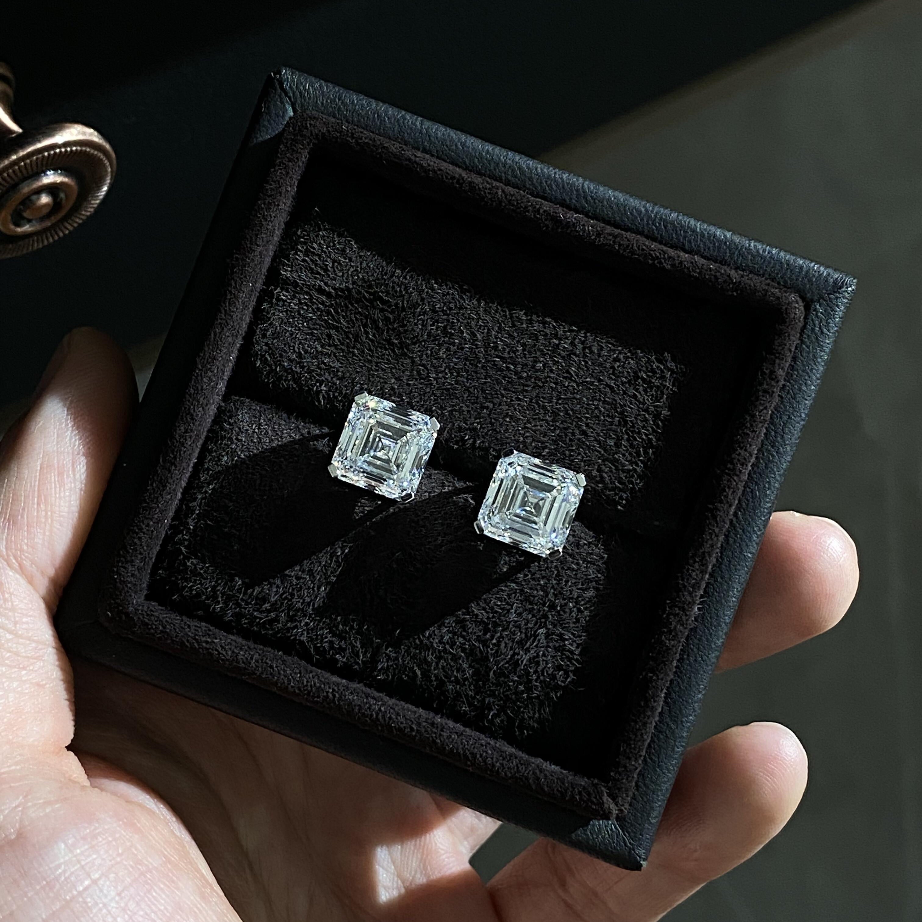 10K White Gold CVD Lab Grown Diamond Asscher Cut Stud Earrings