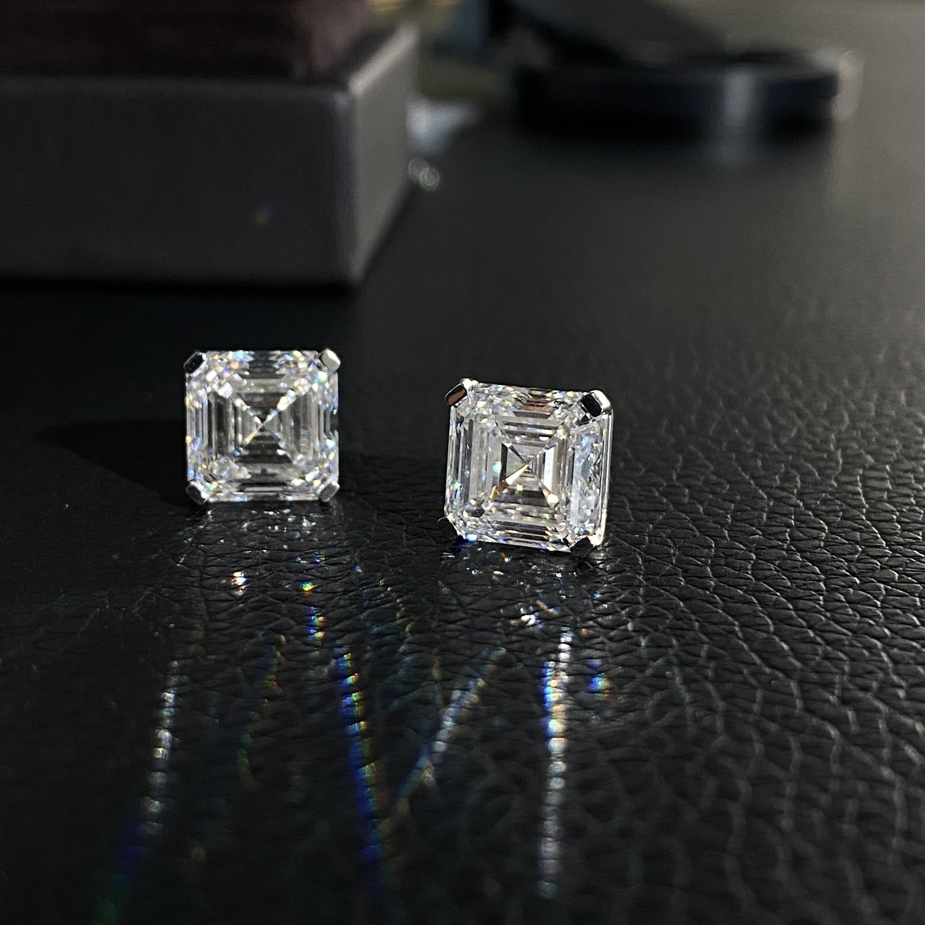 10K White Gold CVD Lab Grown Diamond Asscher Cut Stud Earrings