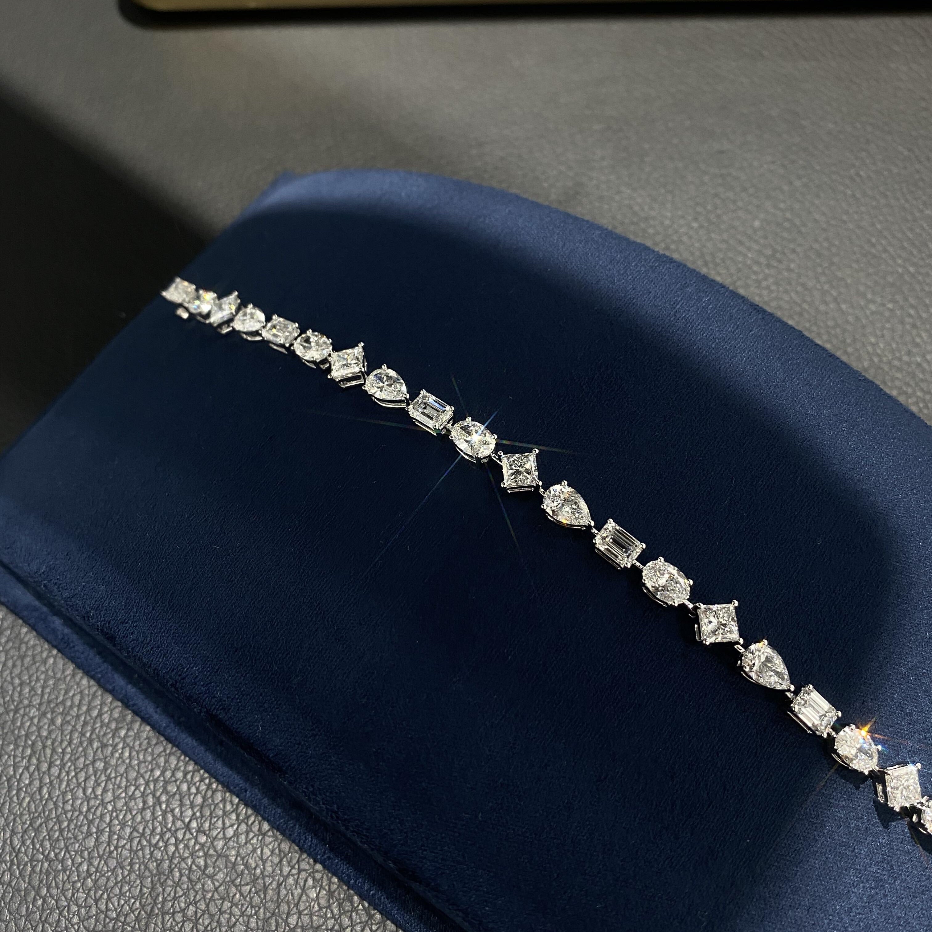 VVS 1 Fancy Cut Lab Grown Diamond Tennis Bracelet 925 Silver