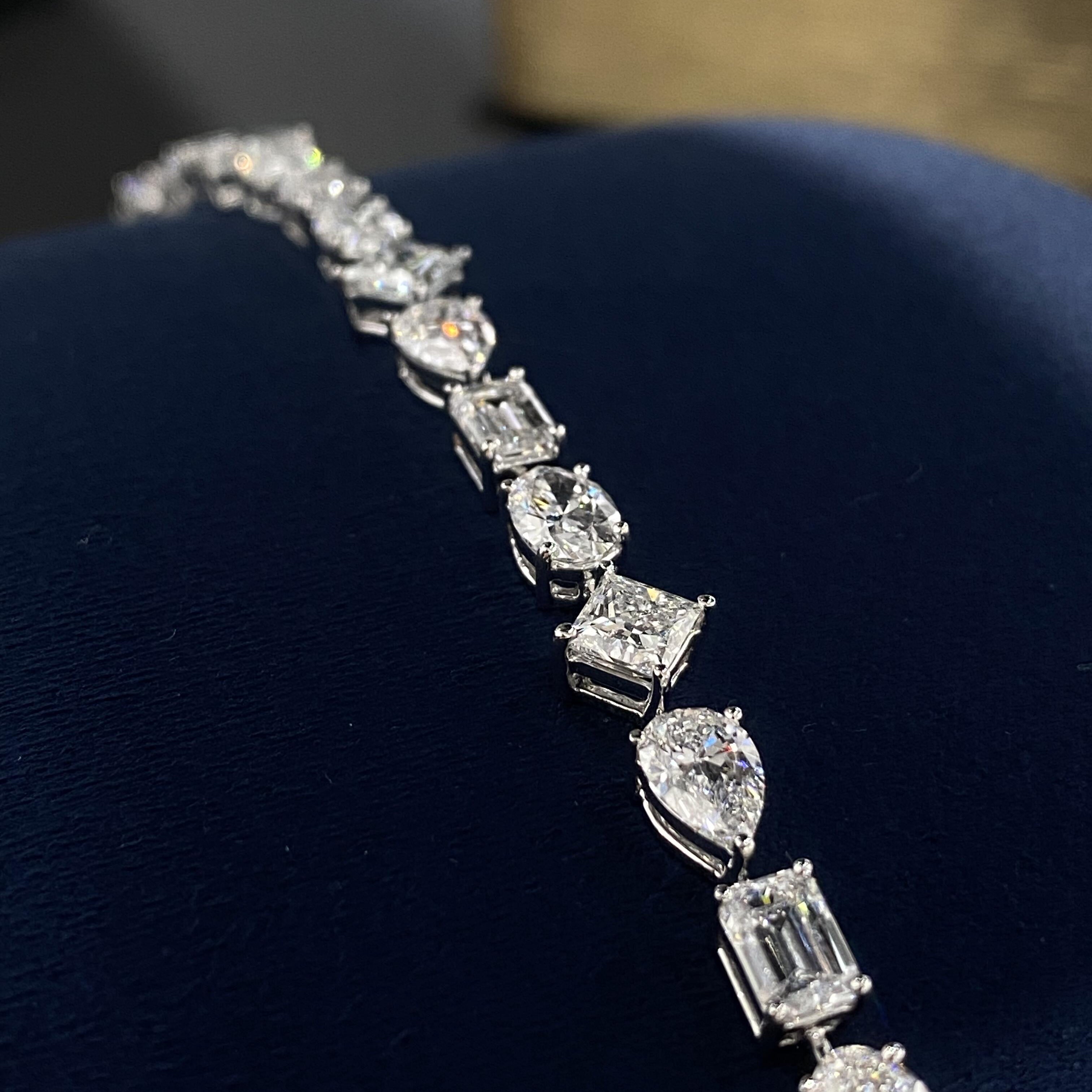 VVS 1 Fancy Cut Lab Grown Diamond Tennis Bracelet 925 Silver