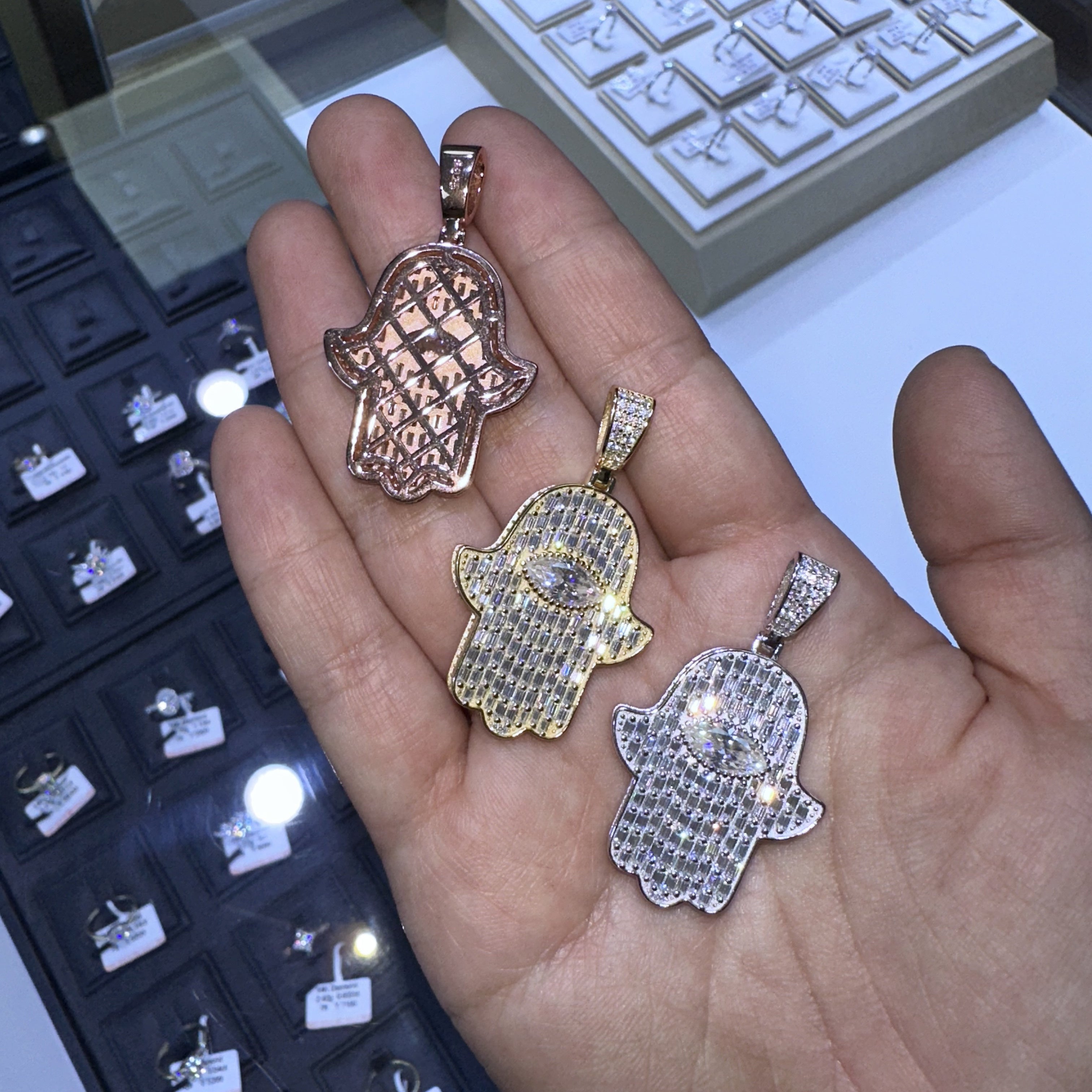 VVS Moissanite Diamond Hamsa Pendant Solid Silver