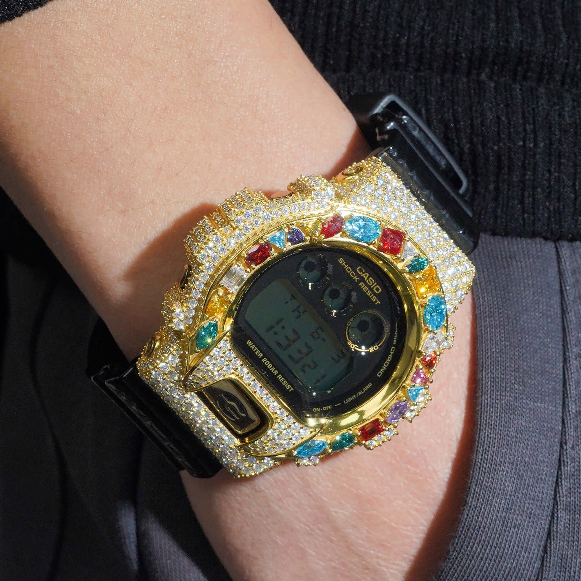 Fancy Cut Color Moissanite G Shock Watch 18K Gold