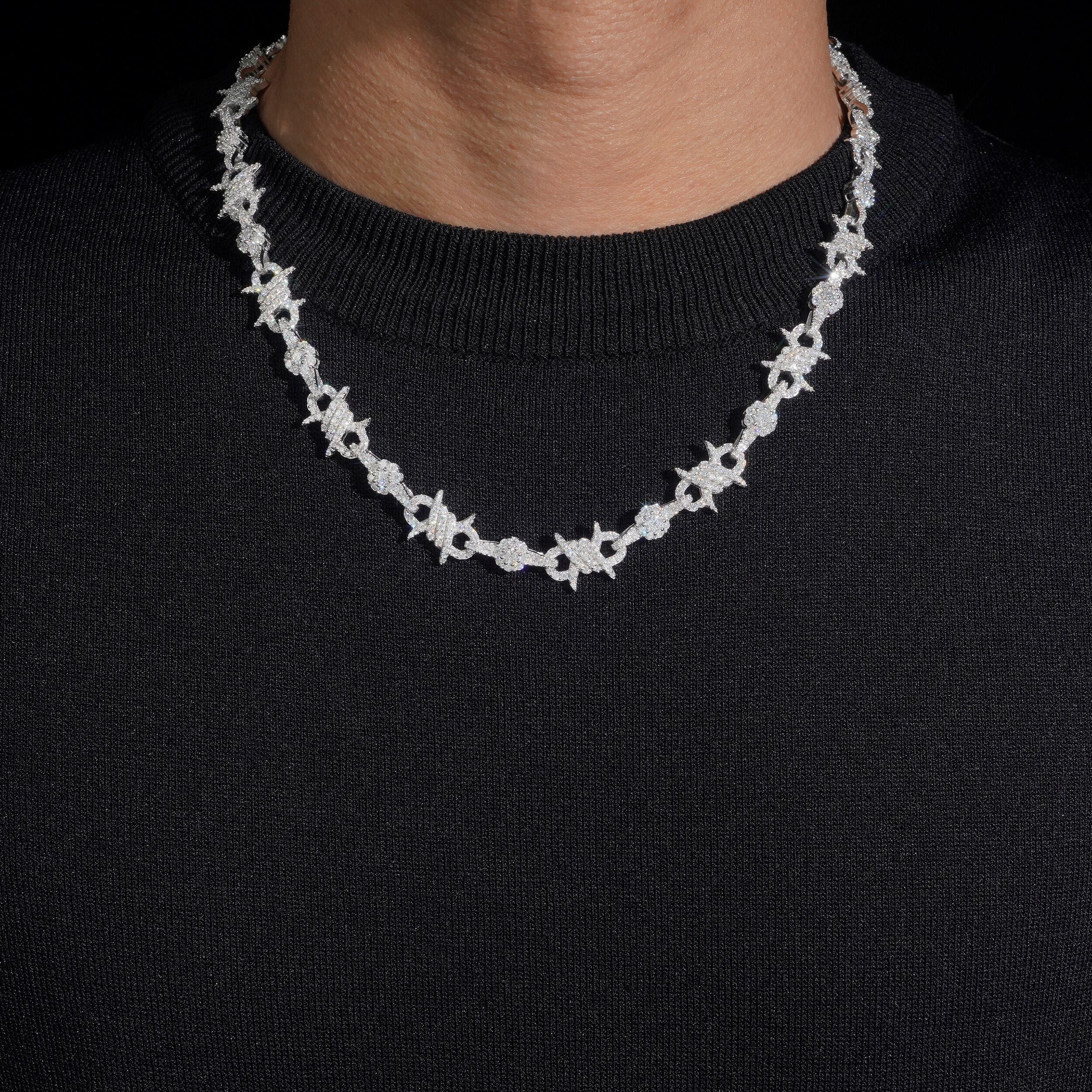 Moissanite Diamond 10MM Wire Link Infinity Chain Necklace 925 Sterling Silver