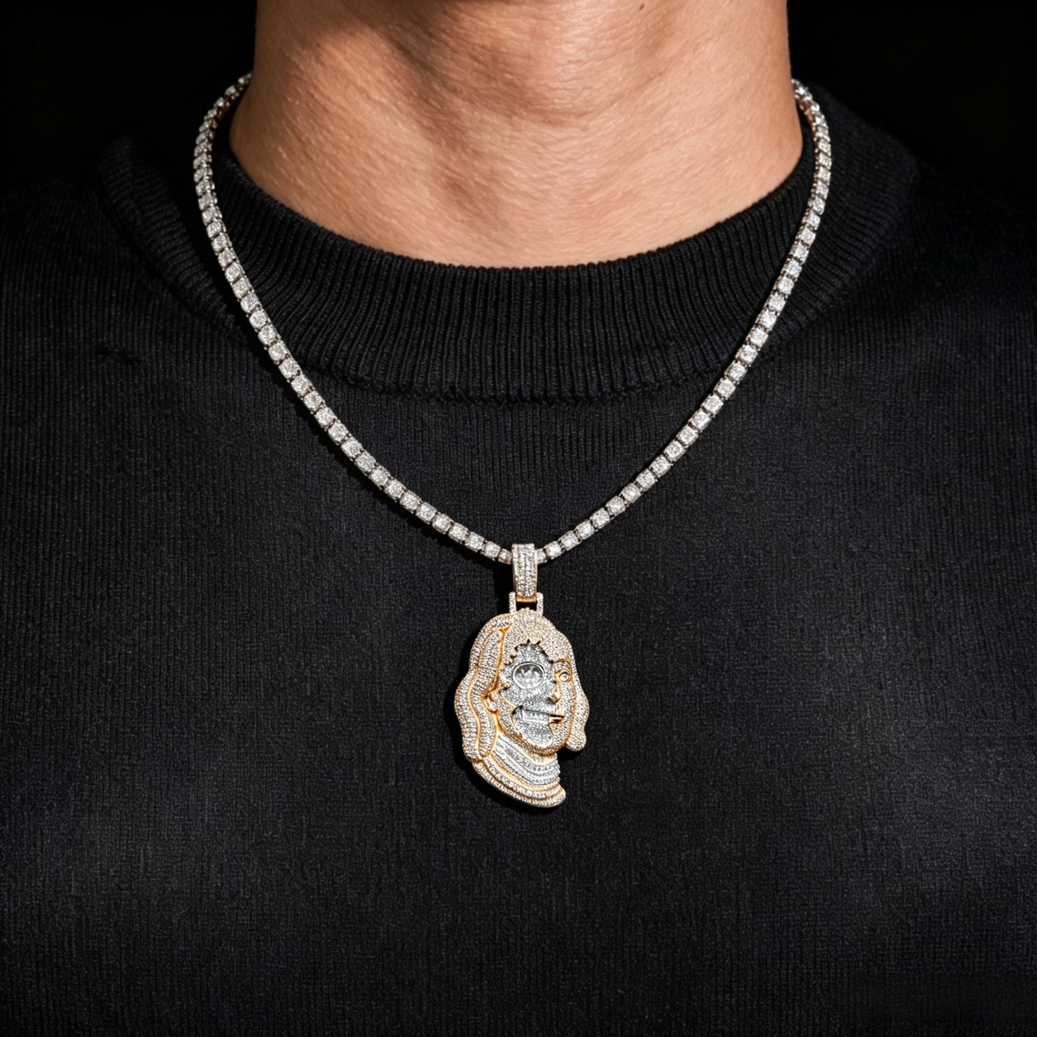 2.5Inch Iced Out Half Skull Half Human Moissanite Franklin Pendant
