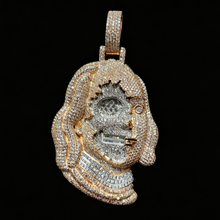 2.5Inch Iced Out Half Skull Half Human Moissanite Franklin Pendant