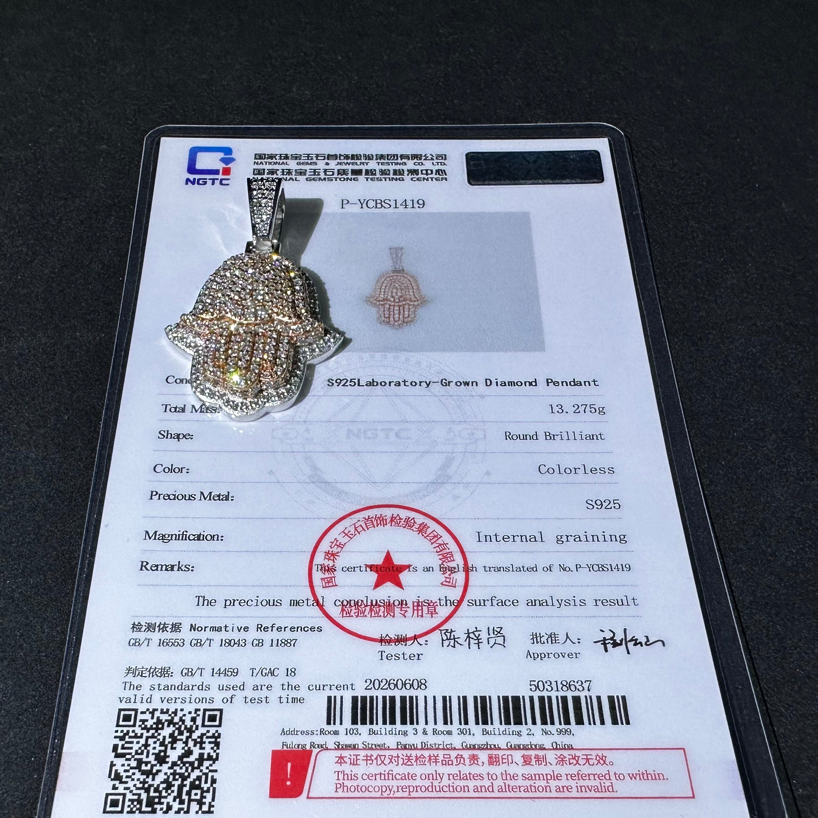 925 Sterling Silver LAB Grown Diamond Hamsa Pendant Rose Gold