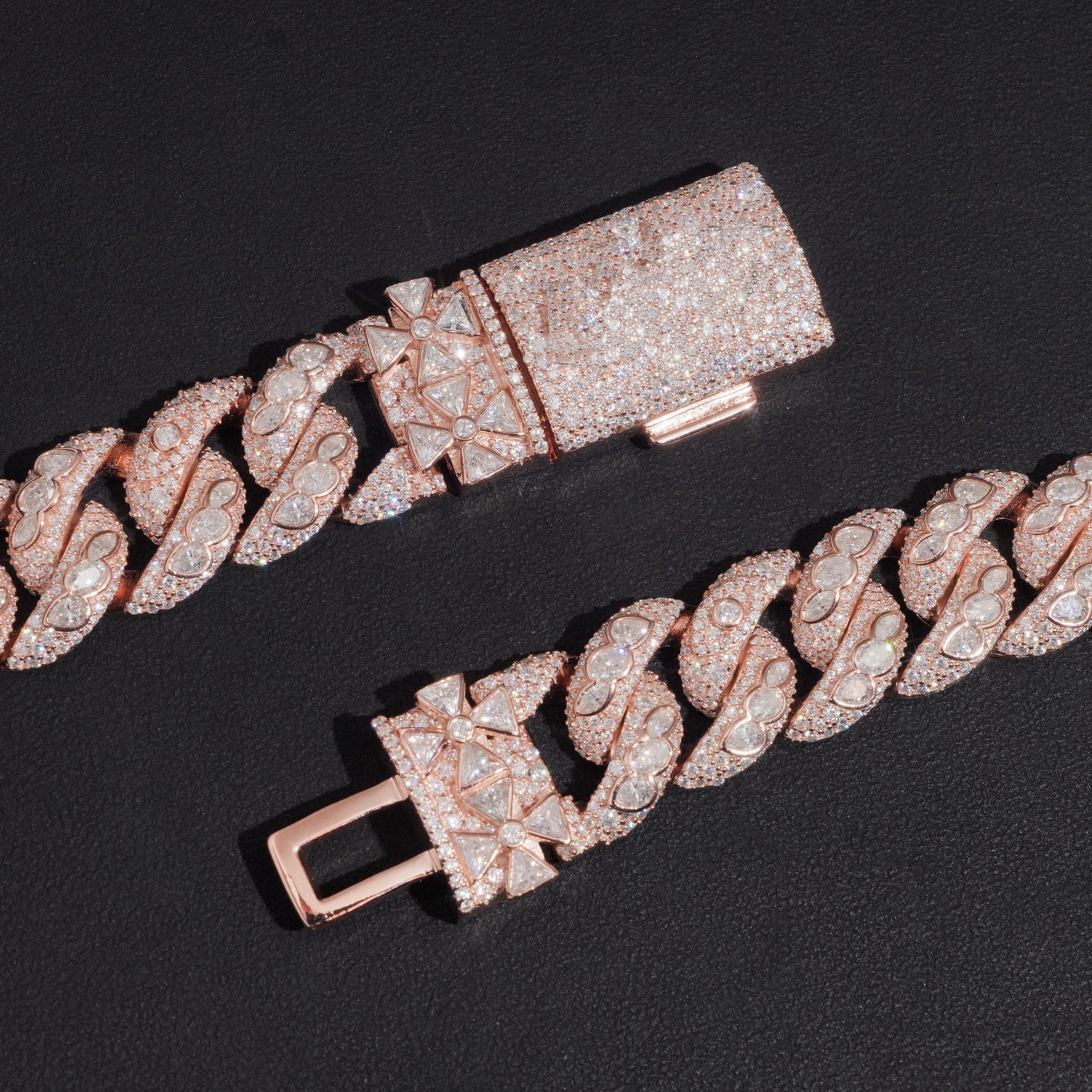 Rose Gold Moissanite Diamond 18MM Fancy Cut Cuban Link Chain