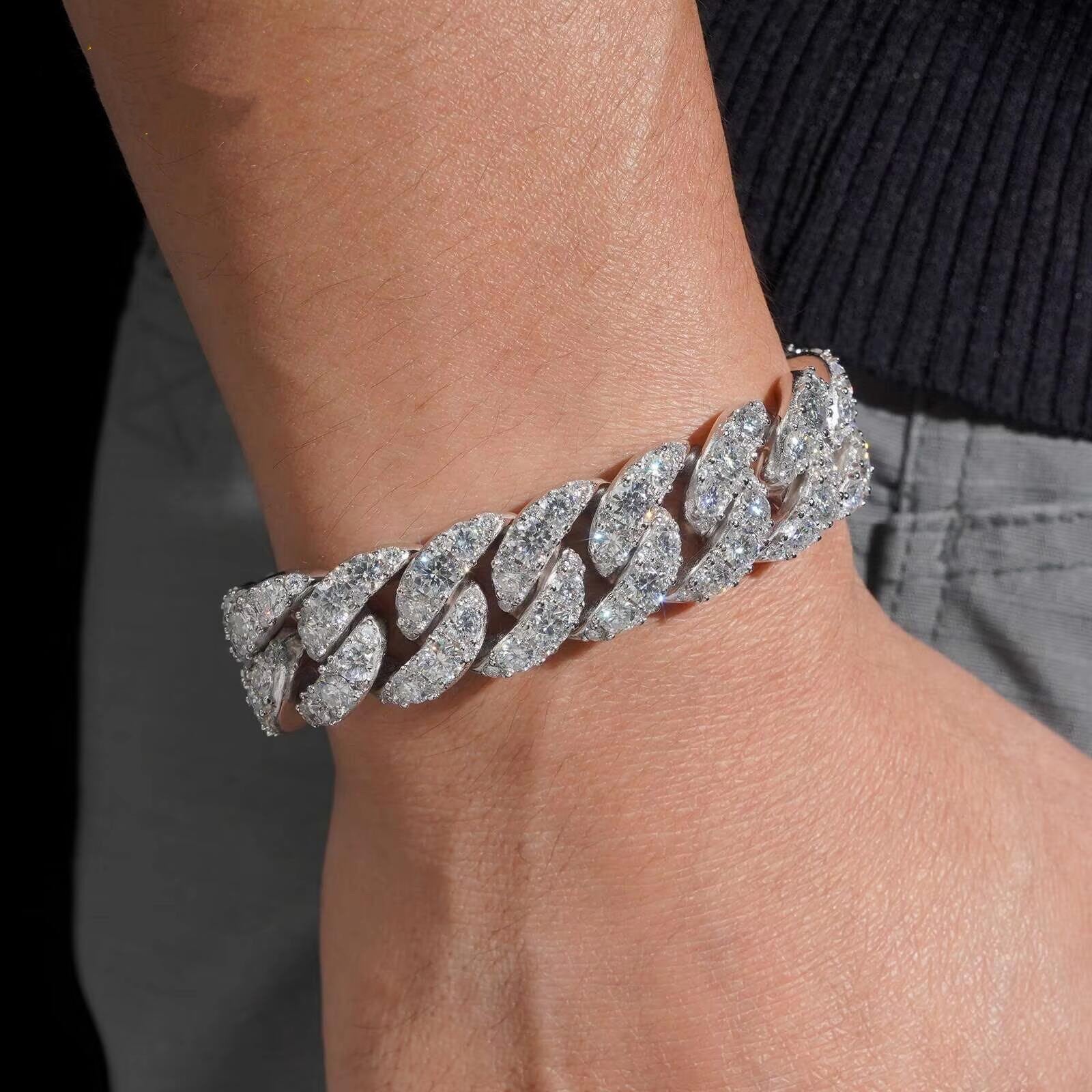 16MM Single Row Moissanite Cuban Link Bracelet