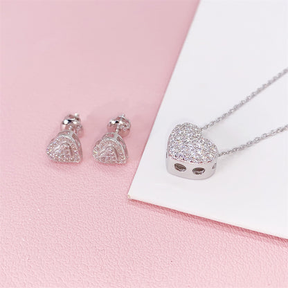Ouro branco prata sólida gelado feminino design de moda coração moissanite conjunto de jóias colar brincos