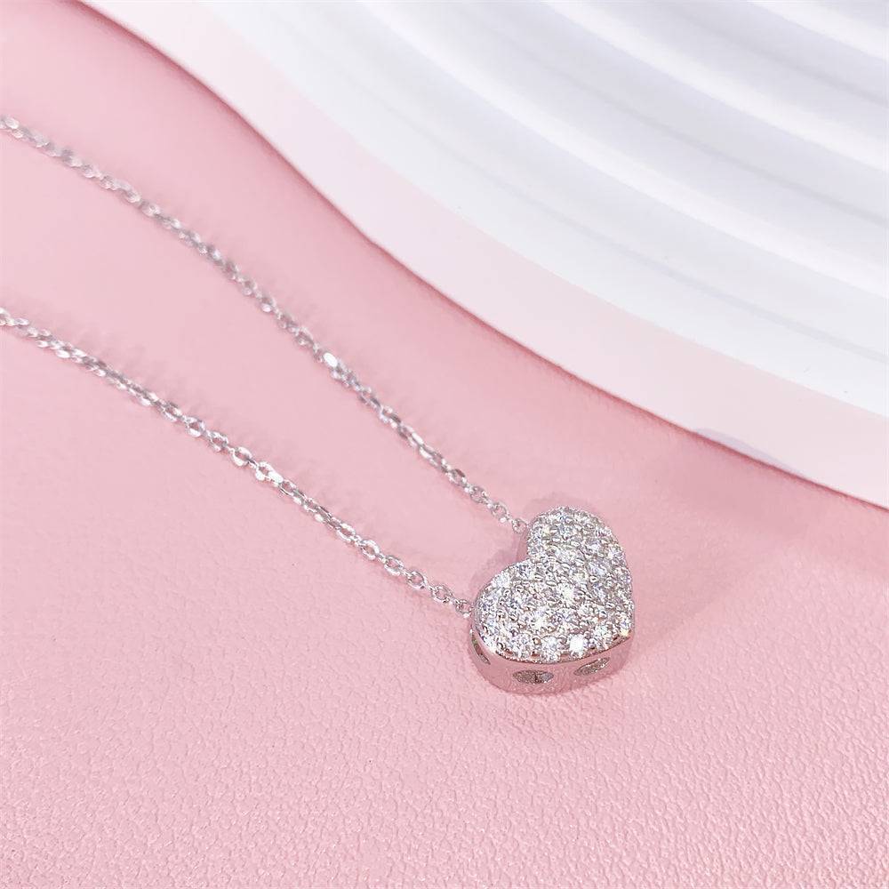 Ouro branco prata sólida gelado feminino design de moda coração moissanite conjunto de jóias colar brincos