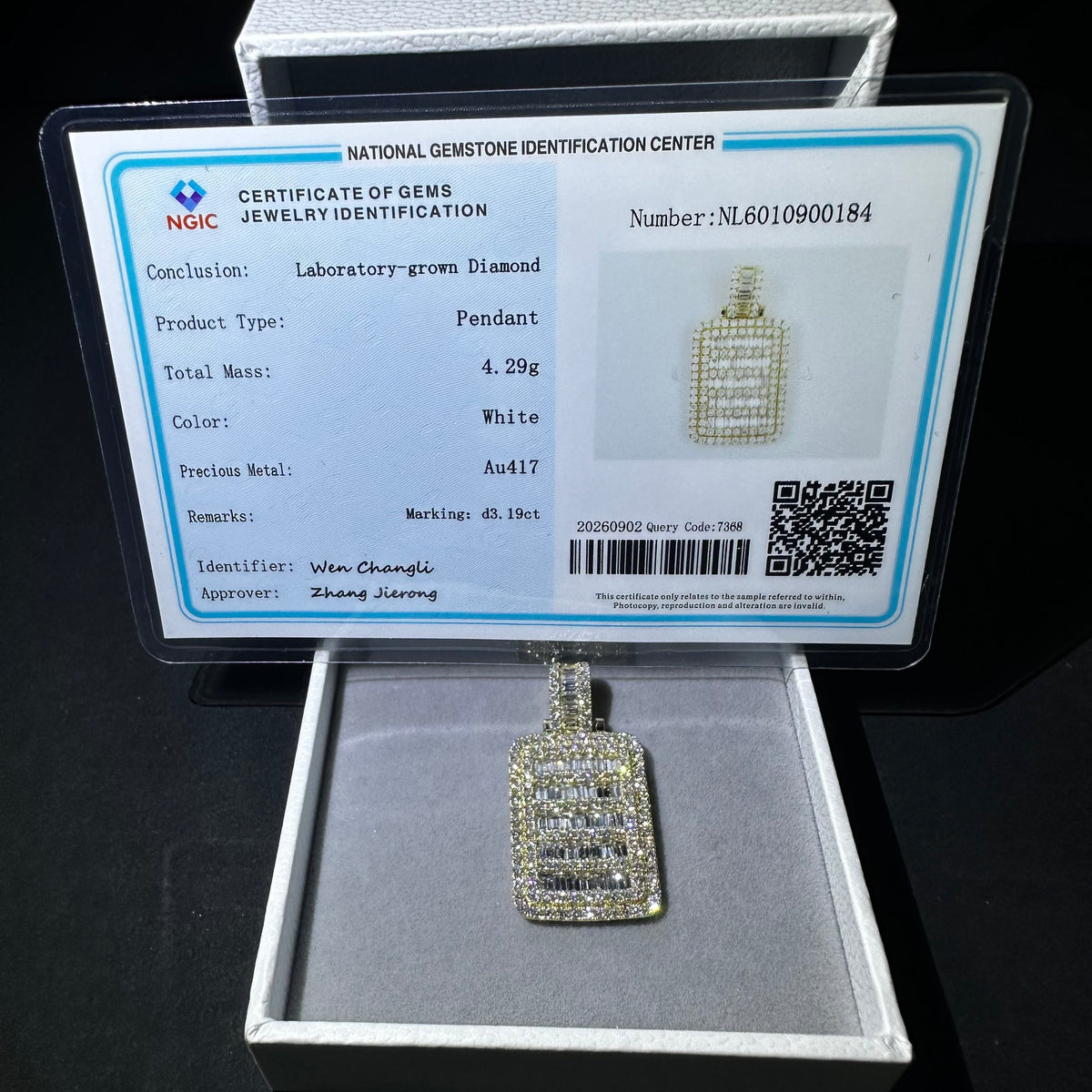 10k Solid Gold VVS Lab Grown Diamond Dogtag Pendant Charm