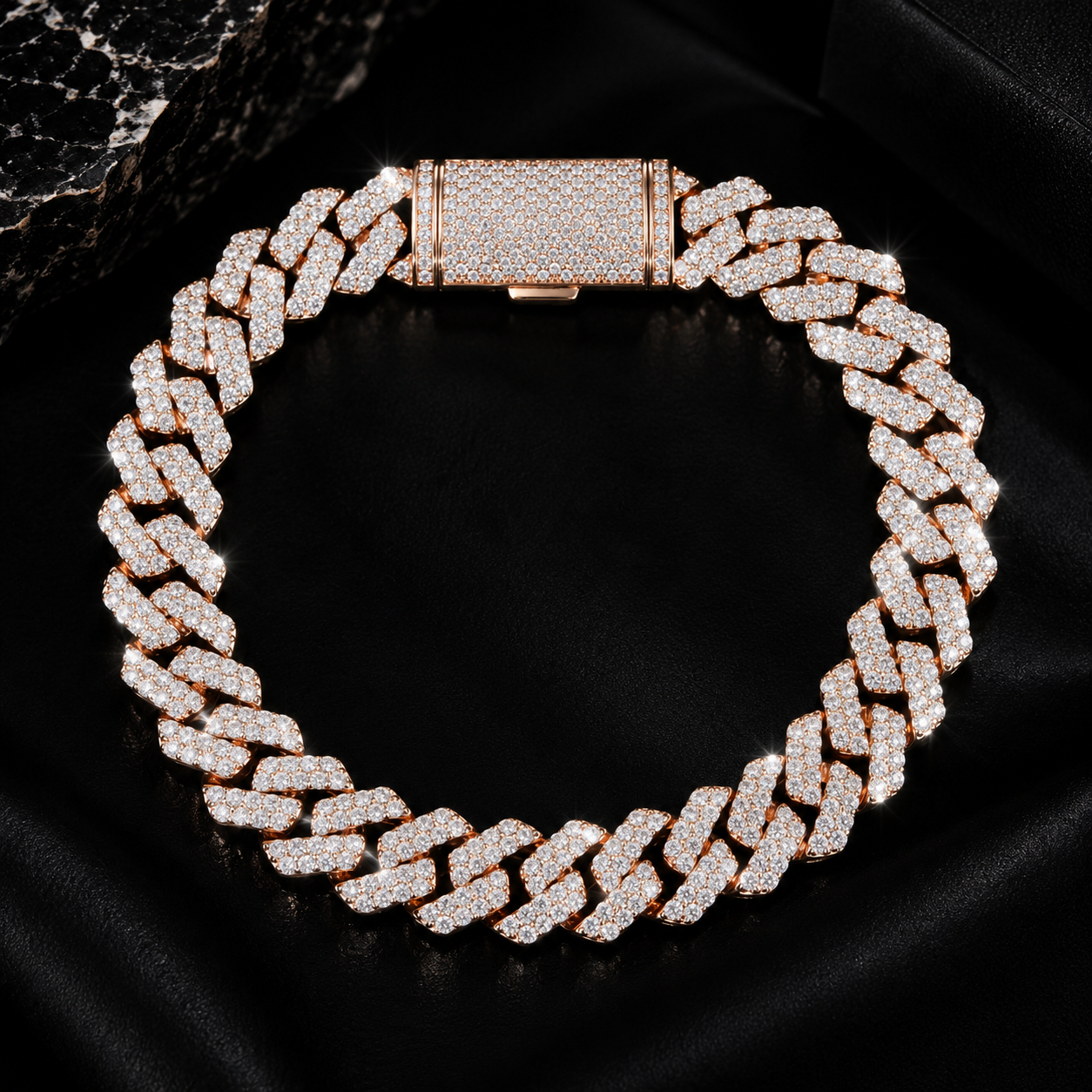 10K Rose Gold 10MM VVS Moissanite Iced Cuban Bracelet - Hip Hop Jewelry