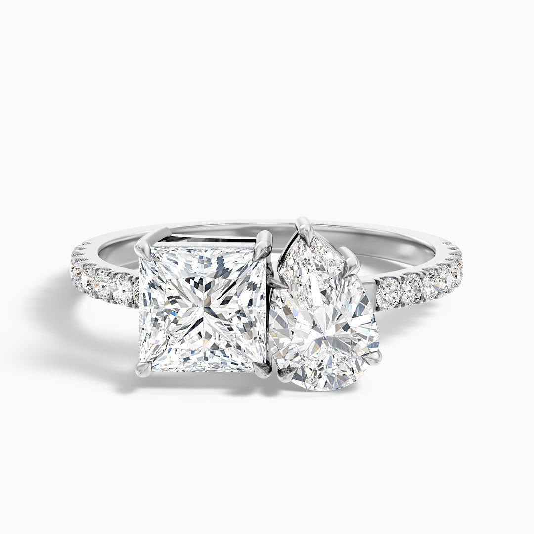 Toi Et Moi Pave Ring in 10k Yellow Gold With Princess and Pear Two Stone Lab Grown Diamond