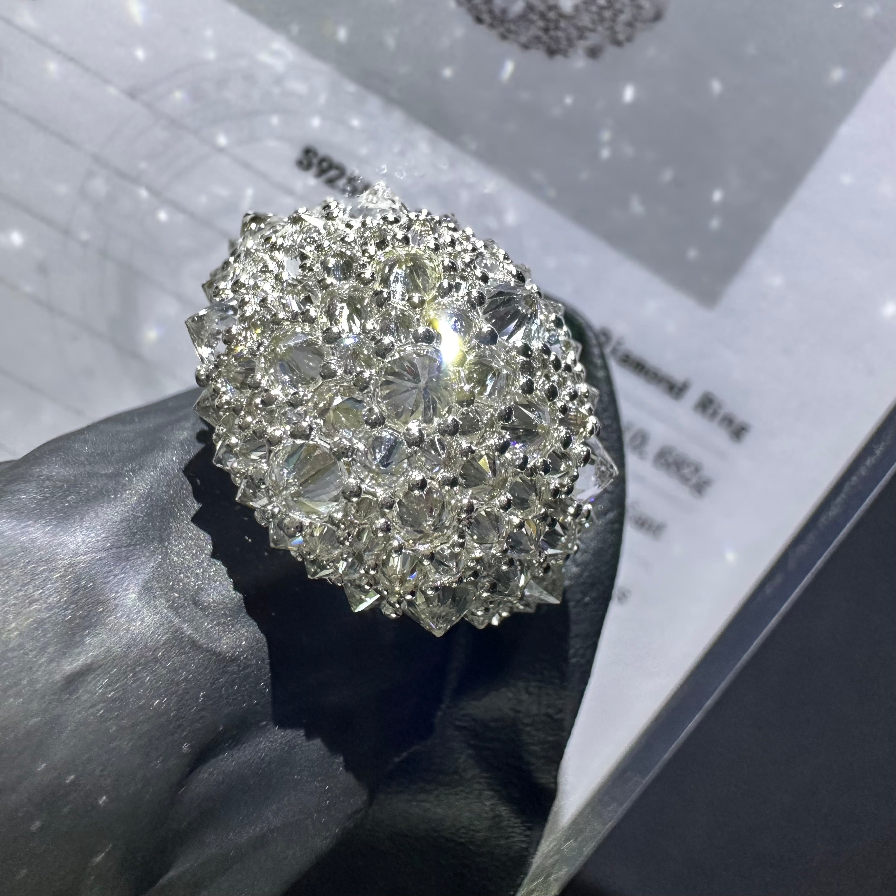 925 Sterling Silver Lab Grown Diamond Inverted Upside Down Mosaic Setting Ring