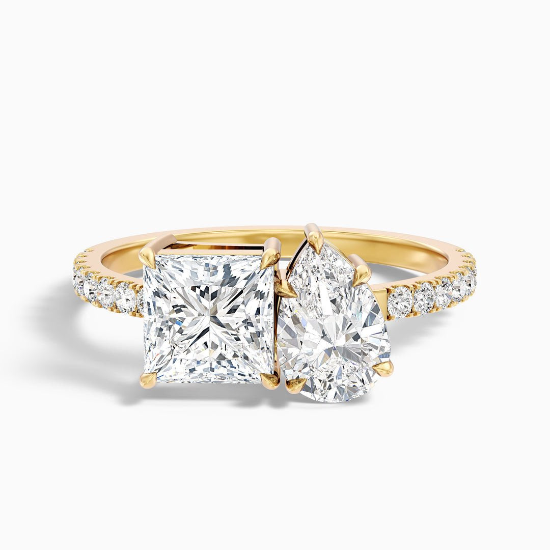 Toi Et Moi Pave Ring in 10k Yellow Gold With Princess and Pear Two Stone Lab Grown Diamond