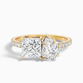 Toi Et Moi Pave Ring in 10k Yellow Gold With Princess and Pear Two Stone Lab Grown Diamond