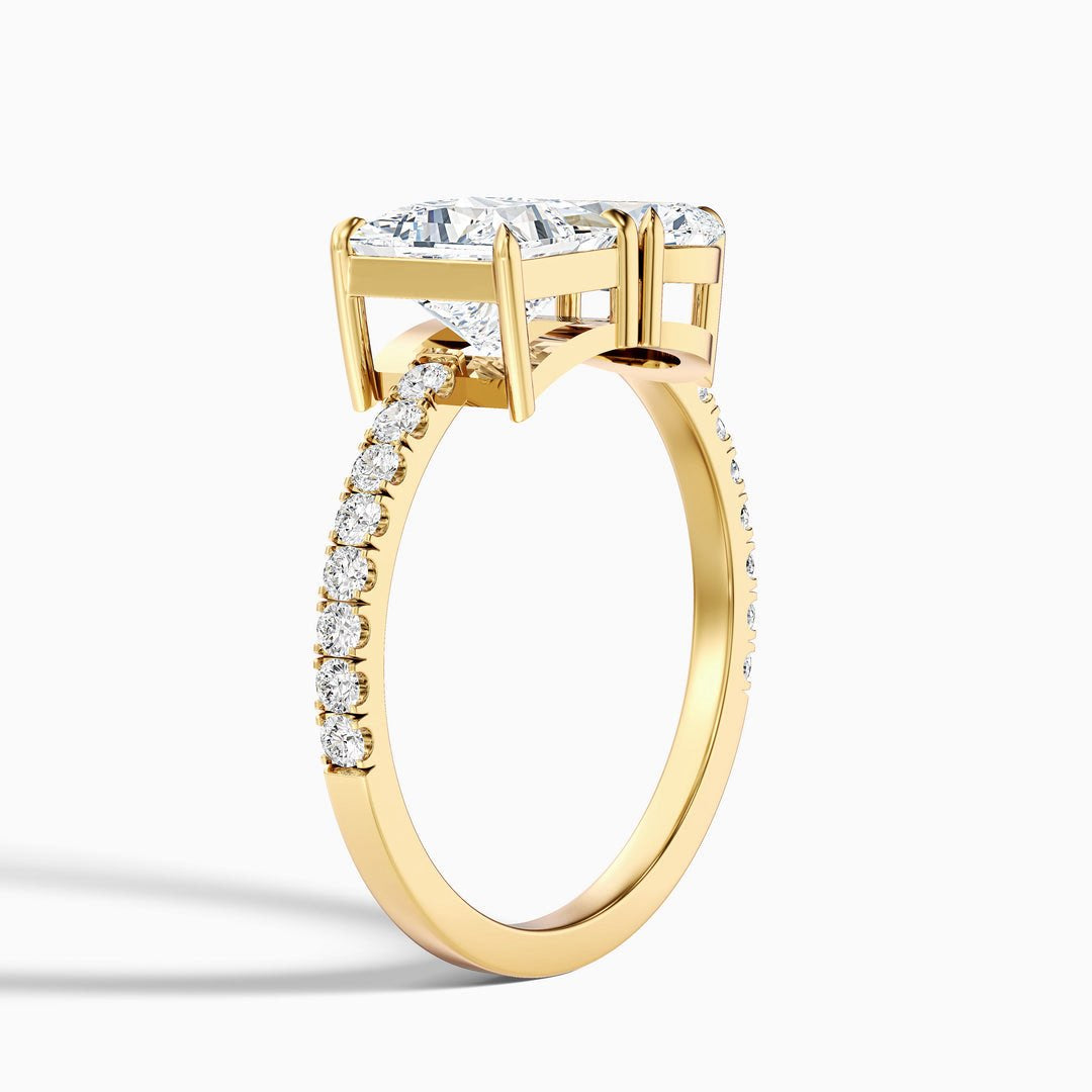 Toi Et Moi Pave Ring in 10k Yellow Gold With Princess and Pear Two Stone Lab Grown Diamond