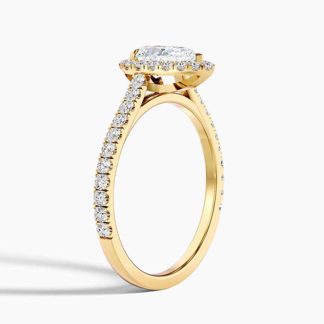 1 Carat Pear Shaped Halo Lab Grown Engagement Ring in 10k Yellow Gold