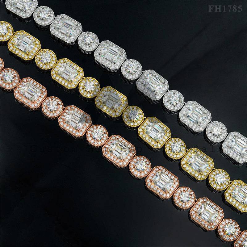 Hip hop jewelry featuring Gemstone Design 12MM Baguette Tennis Chain with Moissanite Diamonds for Men's Fashion5