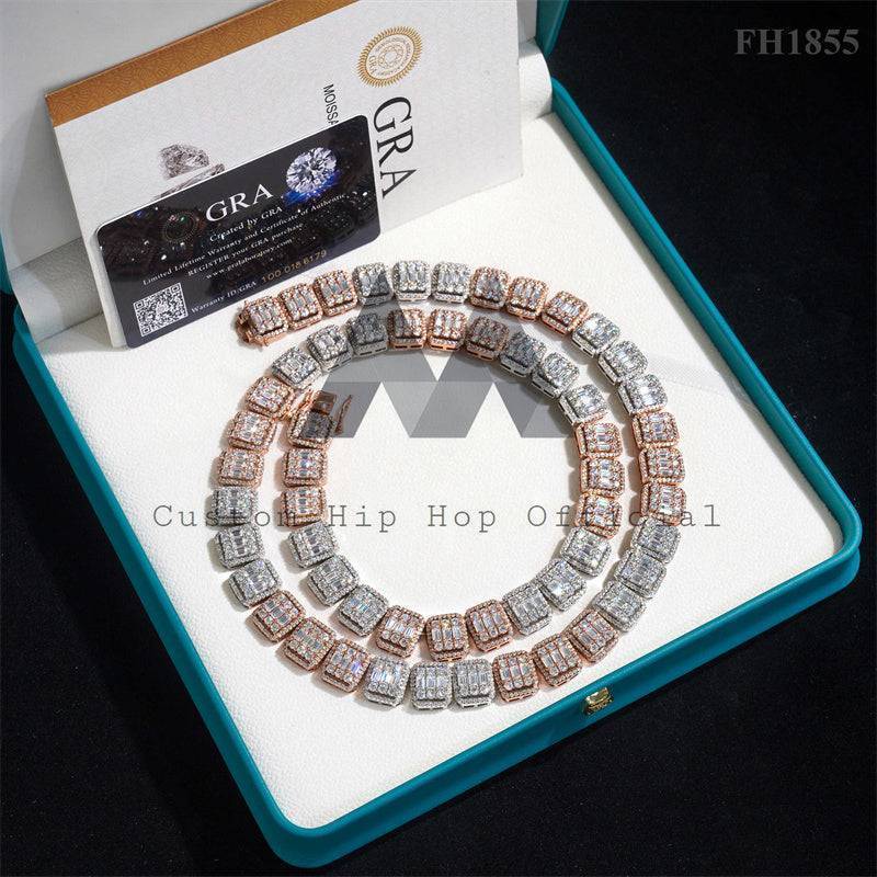 Elegant 925 Silver Rose Gold 13MM Baguette Moissanite Tennis Chain1