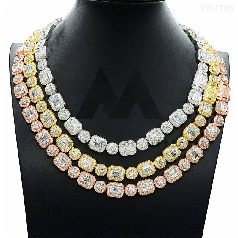 Hip hop jewelry featuring Gemstone Design 12MM Baguette Tennis Chain with Moissanite Diamonds for Men's Fashion0