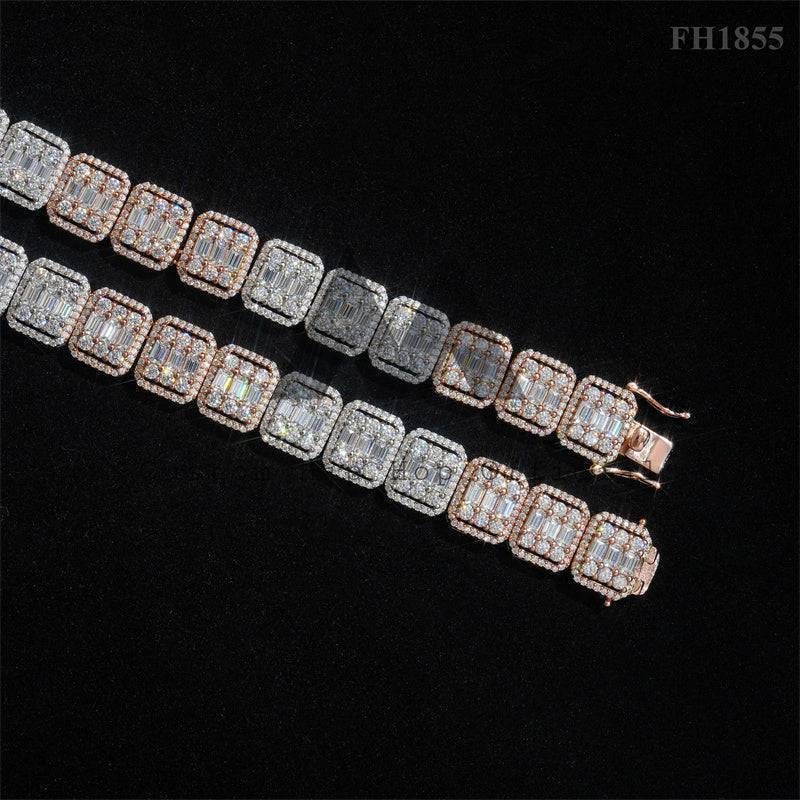 Elegant 925 Silver Rose Gold 13MM Baguette Moissanite Tennis Chain0