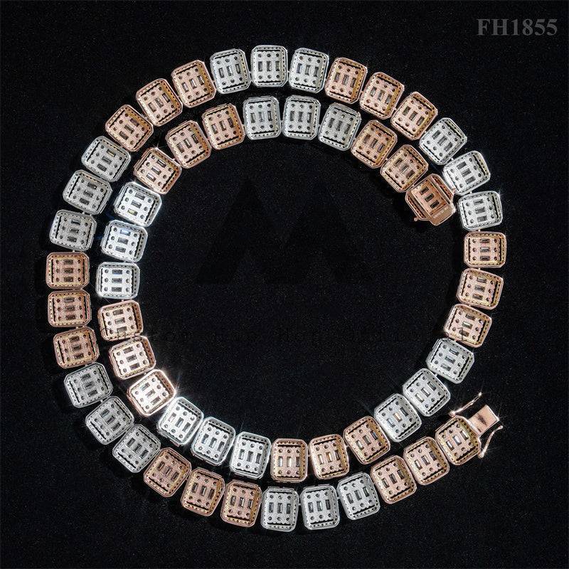 Elegant 925 Silver Rose Gold 13MM Baguette Moissanite Tennis Chain3