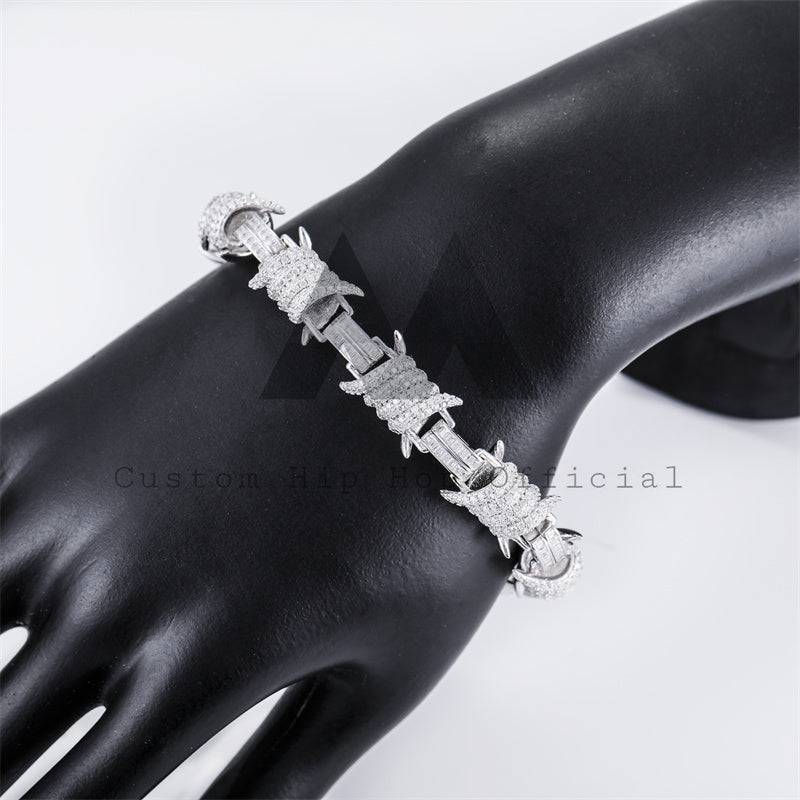 10MM Wire Barber Link Bracelet Iced Out With Moissanite Diamonds Pass Diamond Tester