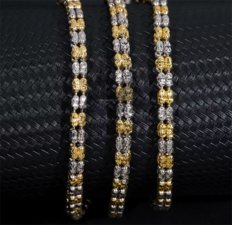 Basic Chain Necklace for Men in Yellow Gold and Two Tone Bead Ball Design made of Sterling Silver 9252