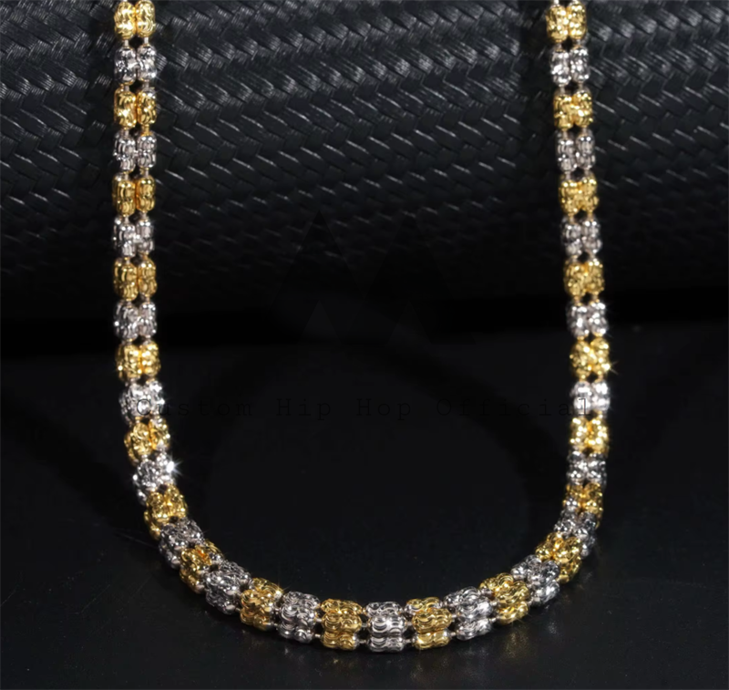 Basic Chain Necklace for Men in Yellow Gold and Two Tone Bead Ball Design made of Sterling Silver 9254