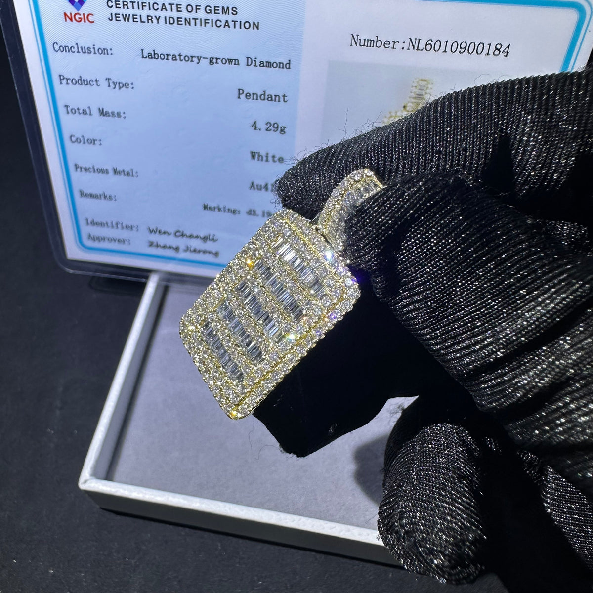 10k Solid Gold VVS Lab Grown Diamond Dogtag Pendant Charm