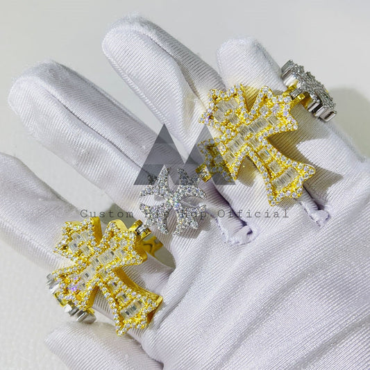 Браслет-крест с багетом желтого цвета из белого золота 925 пробы с муассанитом VVS