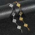 Stylish Sterling Silver 925 Moissanite Diamond Iced Out Clover Bracelet in White Gold and Yellow Gold Hip Hop Jewelry