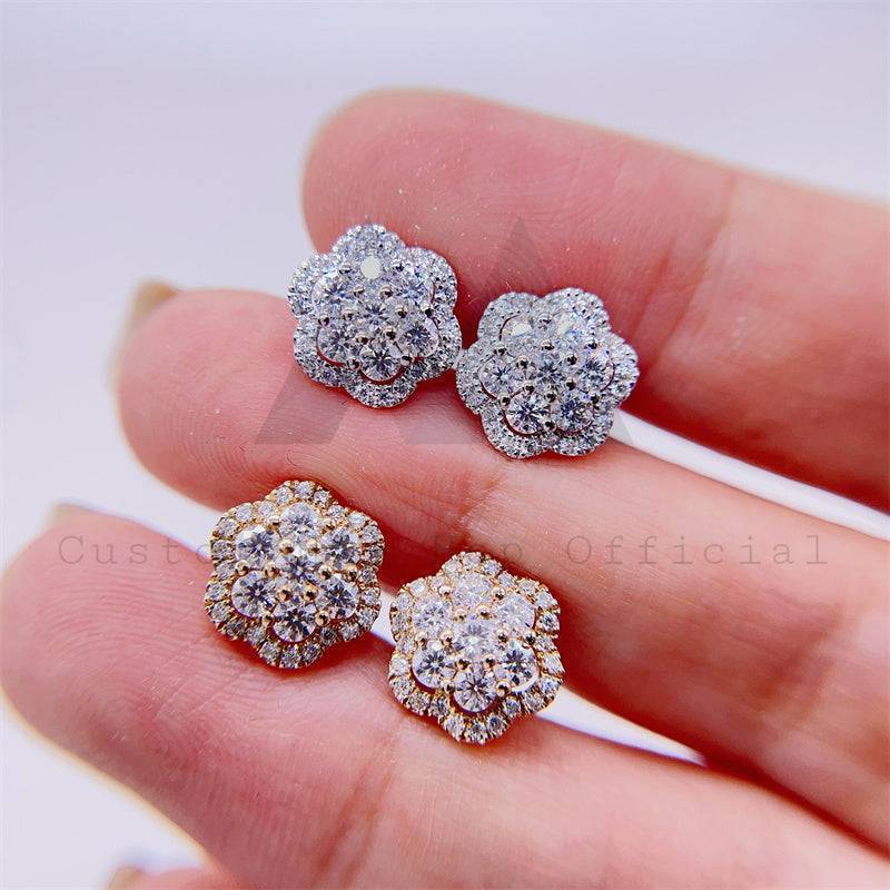 hip hop iced out 10k yellow gold white gold 13mm cluster earrings moissanite diamond pass diamond tester