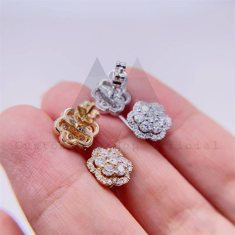 hip hop iced out 10k yellow gold white gold 13mm cluster earrings moissanite diamond pass diamond tester