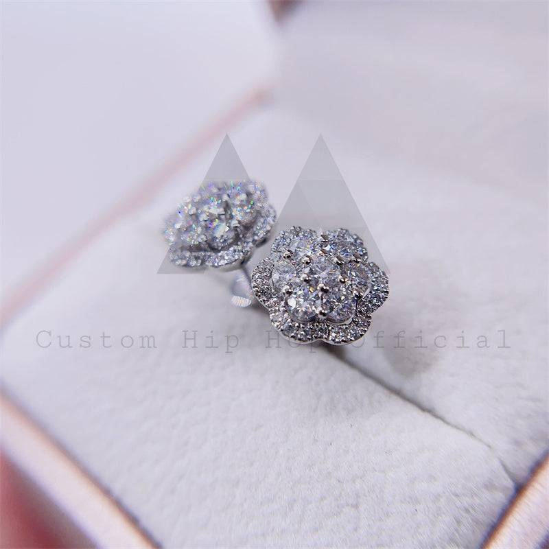 hip hop iced out 10k yellow gold white gold 13mm cluster earrings moissanite diamond pass diamond tester