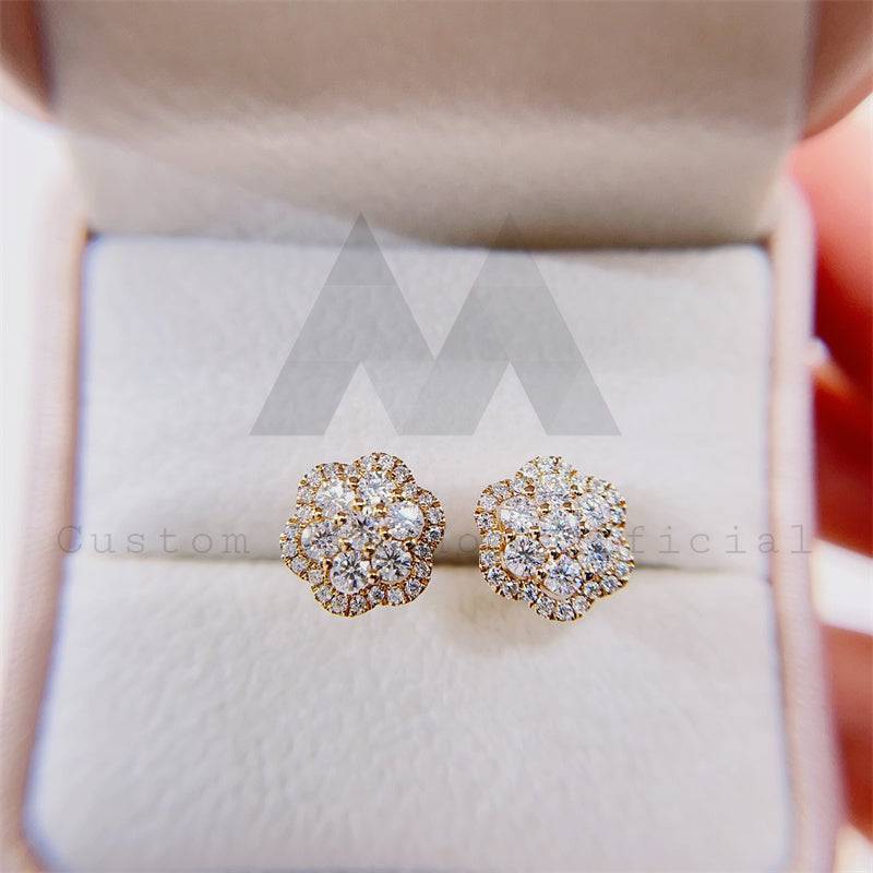 hip hop iced out 10k yellow gold white gold 13mm cluster earrings moissanite diamond pass diamond tester