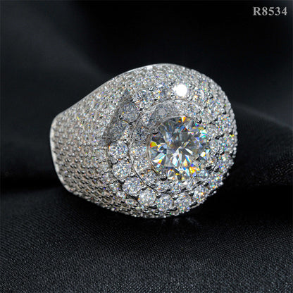 Сертифицированный Gra Pass Diamond Tester 925 Серебряное мужское кольцо со льдом из муассанита класса VVS