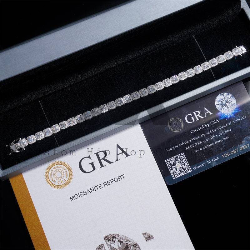 White Gold 925 Sterling Silver Men And Women 8MM Cluster Tennis Bracelet Halo Diamond Style