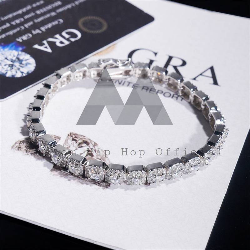 White Gold 925 Sterling Silver Men And Women 8MM Cluster Tennis Bracelet Halo Diamond Style