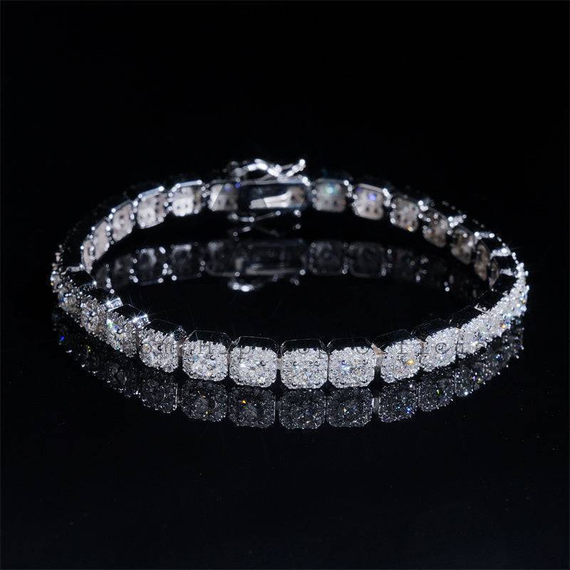 White Gold 925 Sterling Silver Men And Women 8MM Cluster Tennis Bracelet Halo Diamond Style